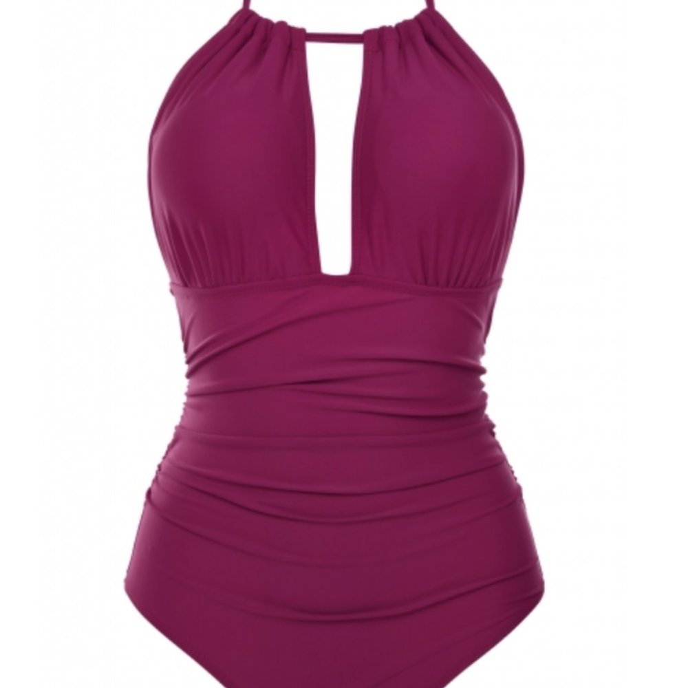 Wine Red / Purple One Piece Bathing Suit - Size M